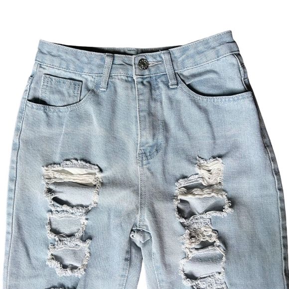 Women's High Waisted Light Wash Distressed Jogger Jeans XS 25" W x 27", 11" Rise - Picture 3 of 11
